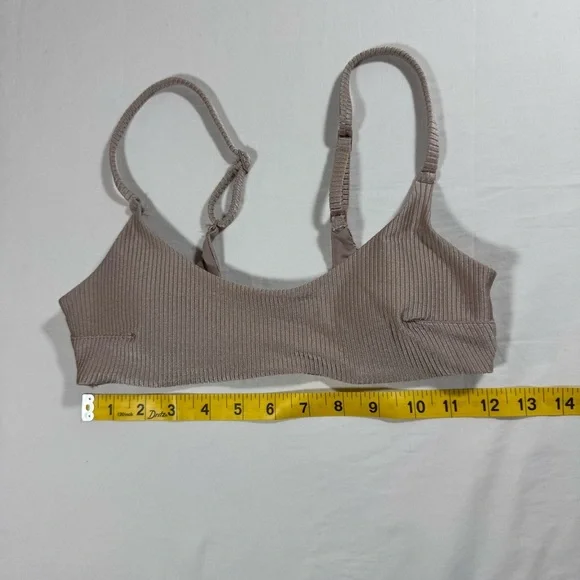 Aerie Ribbed Scoop Bikini Beige Top Size Small - Picture 6 of 6